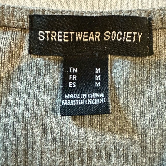 Streetwear Society Cropped Sweater Grey V-neck Ruched Drawstring Long Sleeve Top - Picture 9 of 10